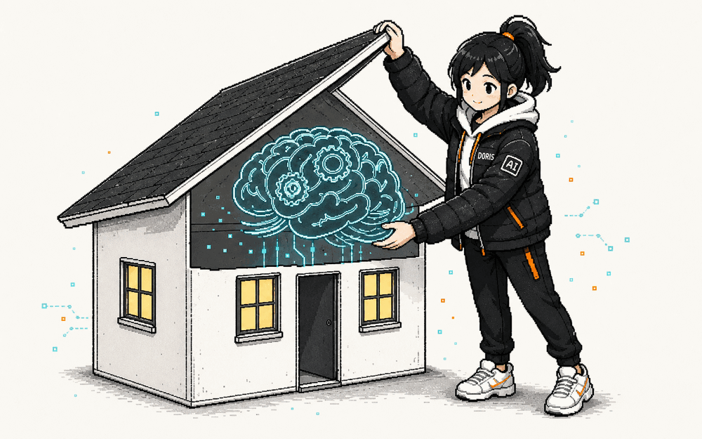Doris lifts the roof off a small house like a lid and installs an organizational brain inside